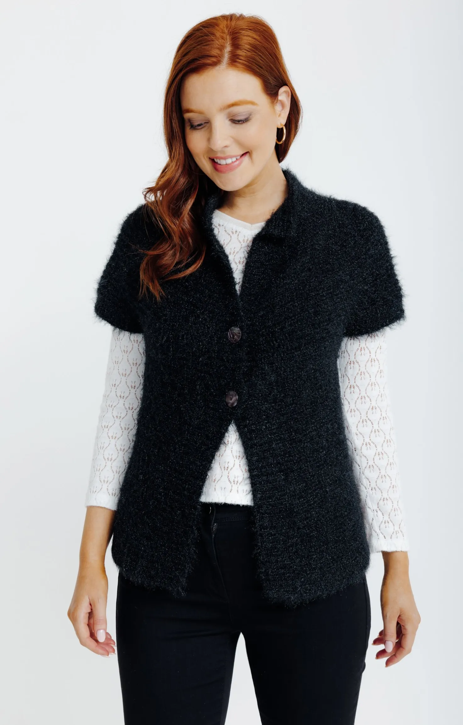 Armand Thiery Cardigan maille fluffy - Noir Discount