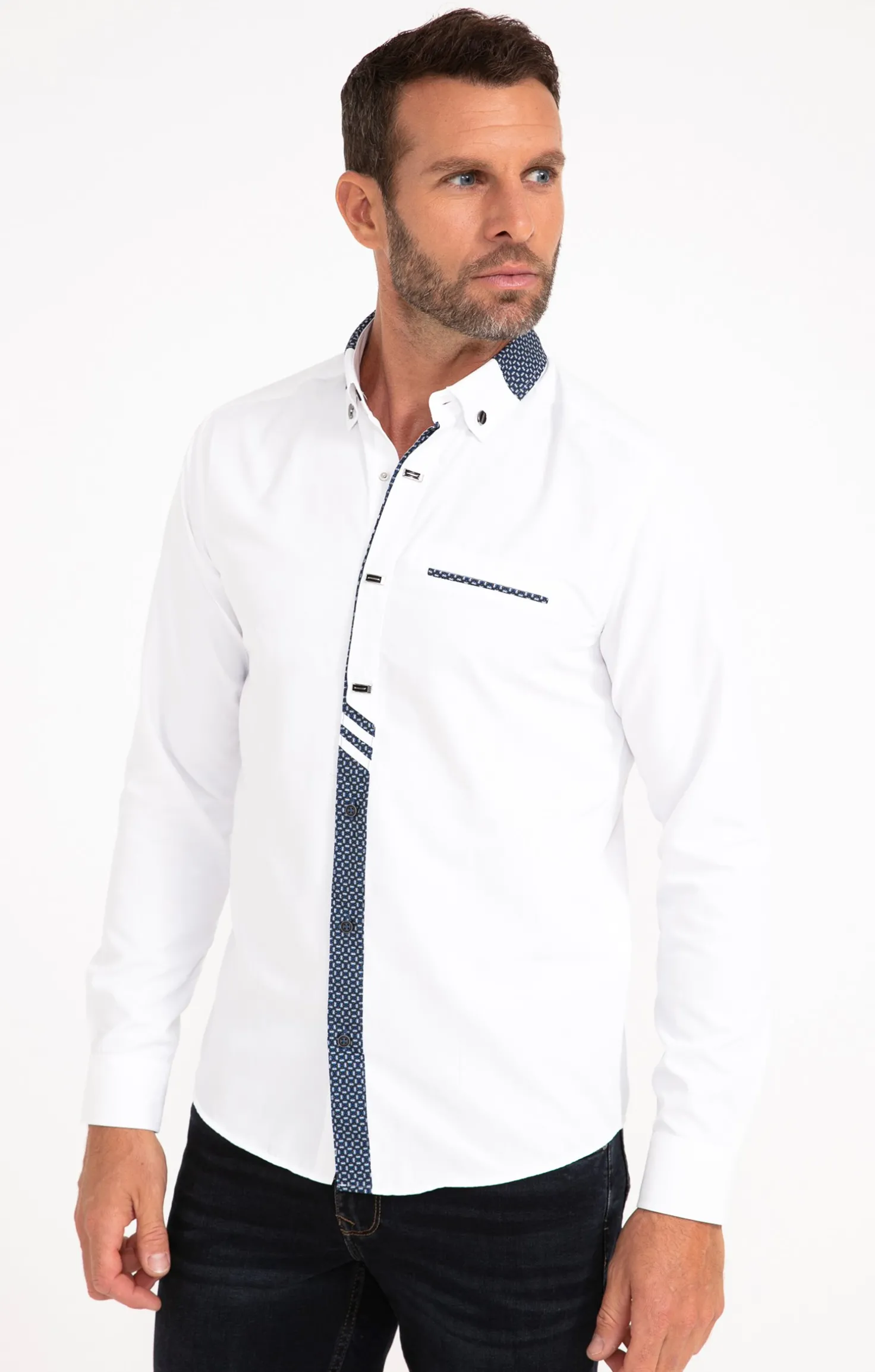 Armand Thiery Chemise manches longues détails imprimés - Blanc Discount