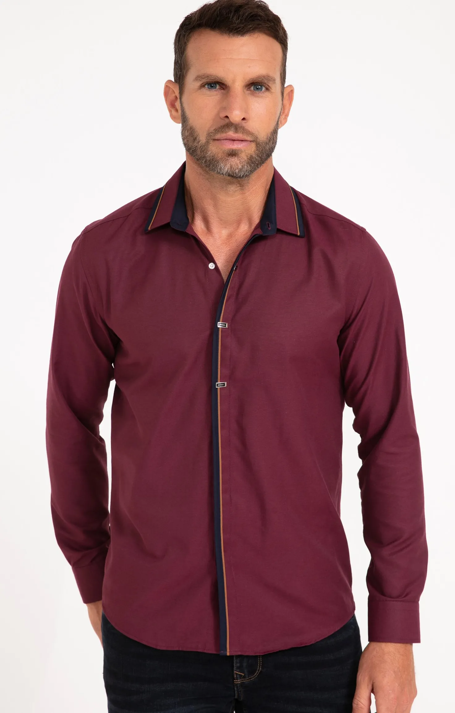 Armand Thiery Chemise manches longues en satin grenat - Bordeaux Cheap