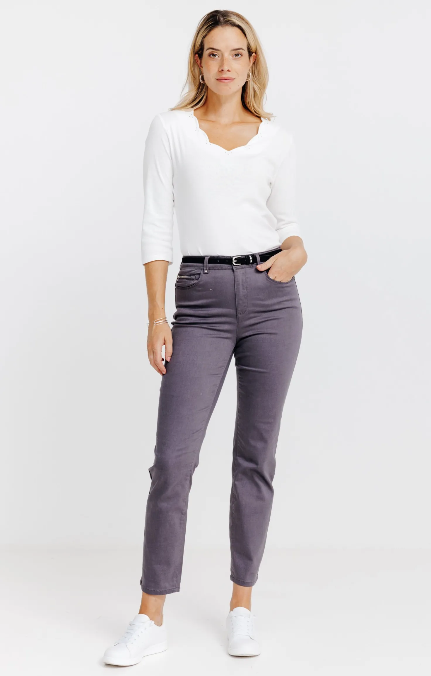 Armand Thiery Pantalon 7/8 avec ceinture similicuir - Grismoyen Best