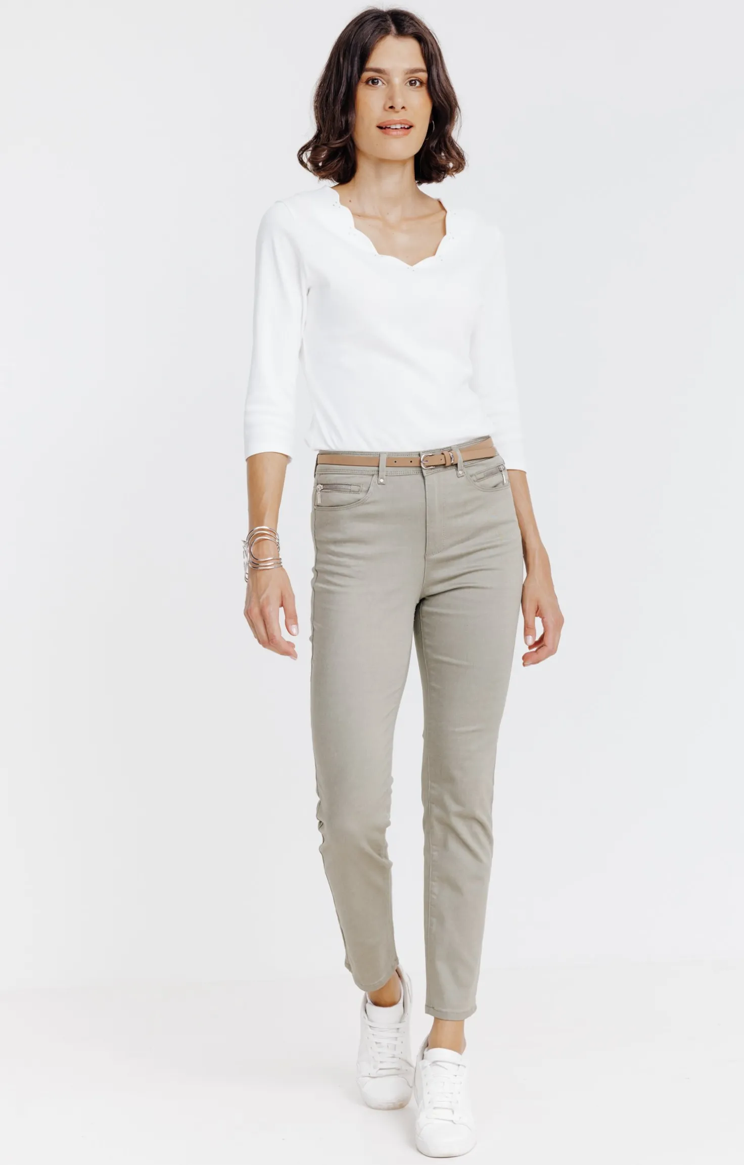 Armand Thiery Pantalon 7/8 avec ceinture similicuir - Kakiclair Shop