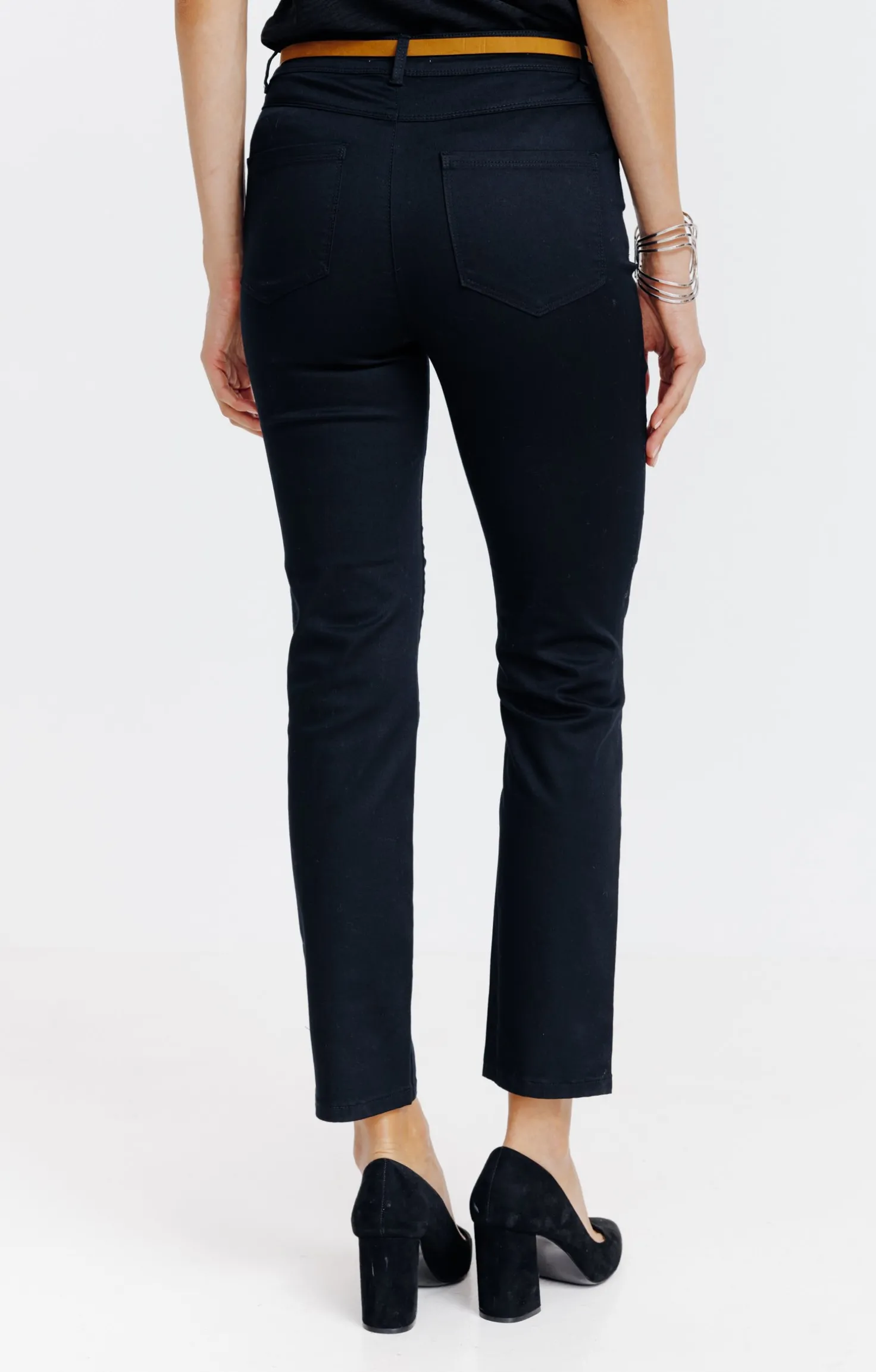 Armand Thiery Pantalon 7/8 avec ceinture similicuir - Noir Cheap