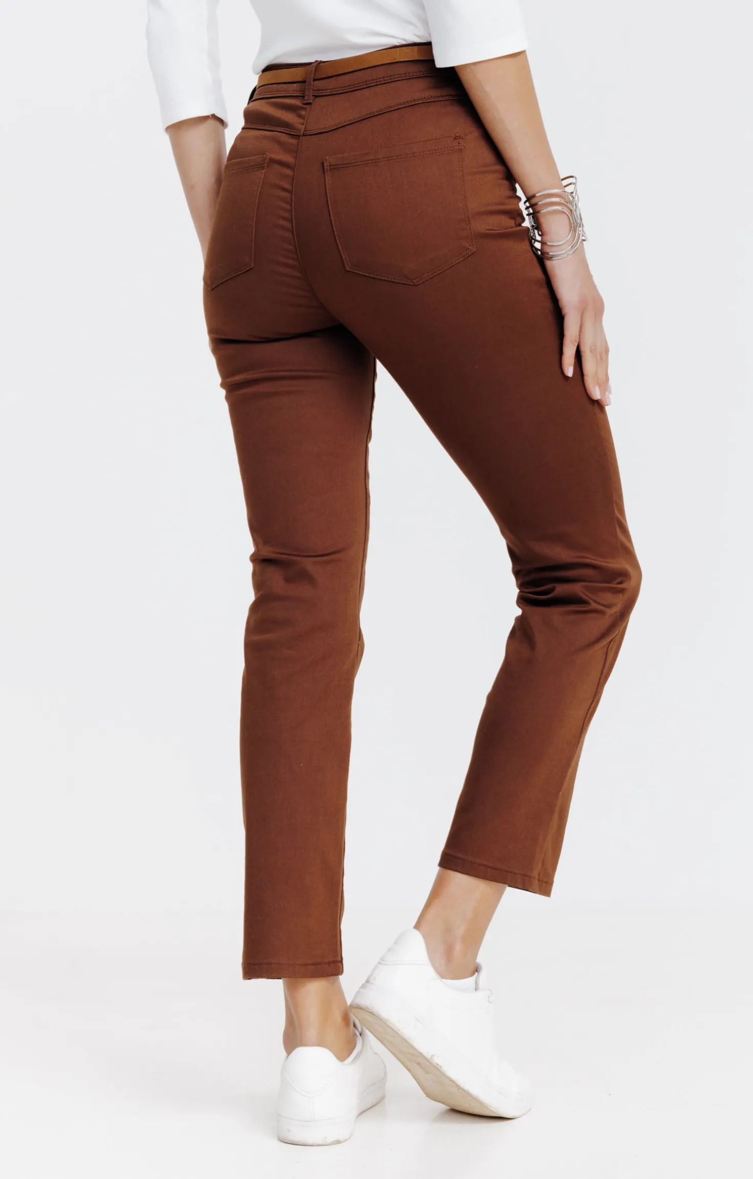 Armand Thiery Pantalon 7/8 avec ceinture similicuir - Marron Sale