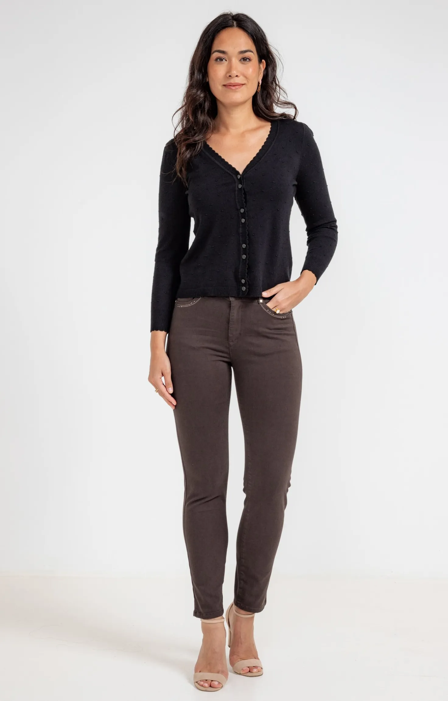 Armand Thiery Pantalon 7/8 brodé en coton viscose - Chocolat Sale