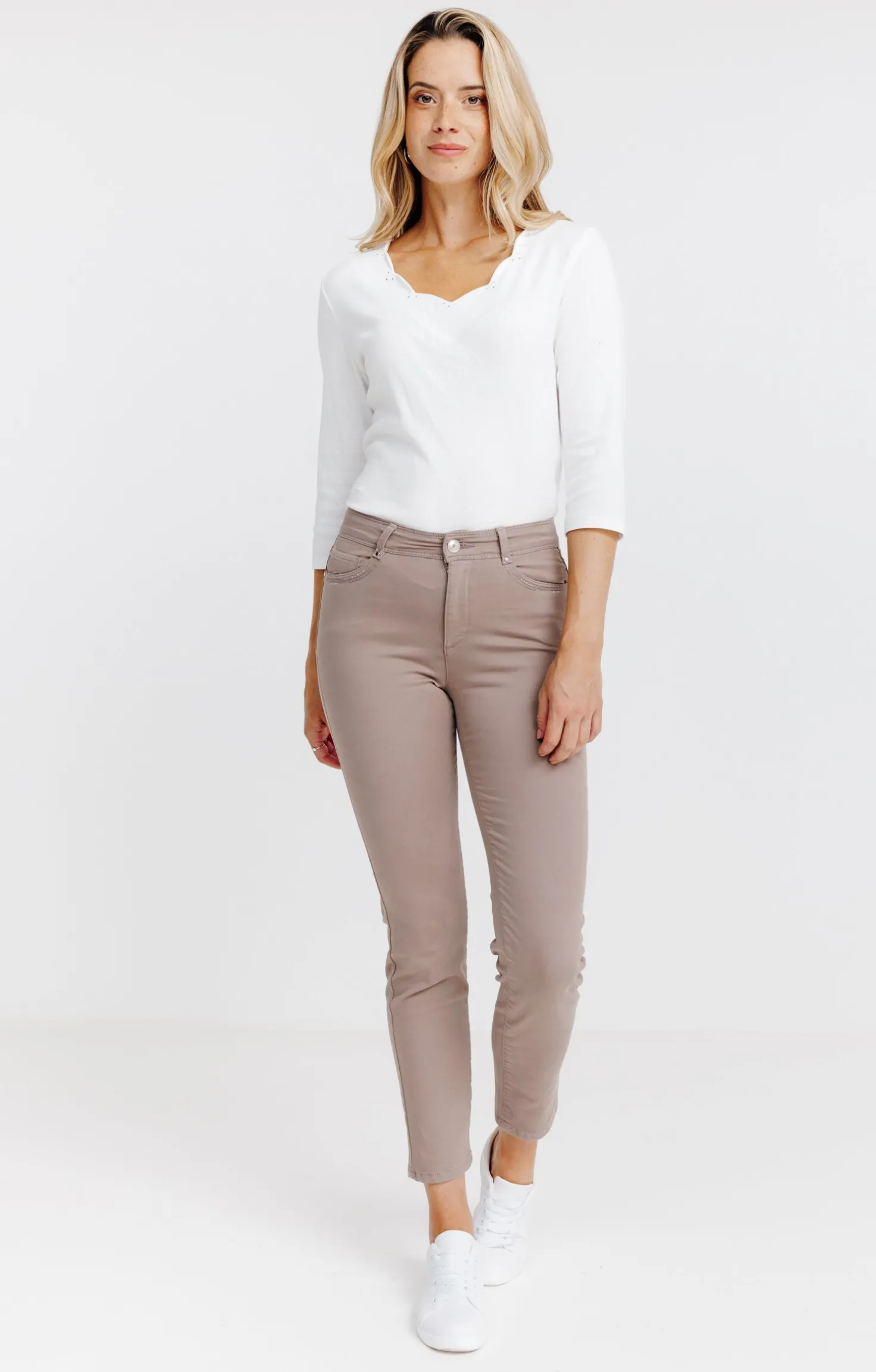 Armand Thiery Pantalon 7/8 brodé en coton viscose - Taupe Store