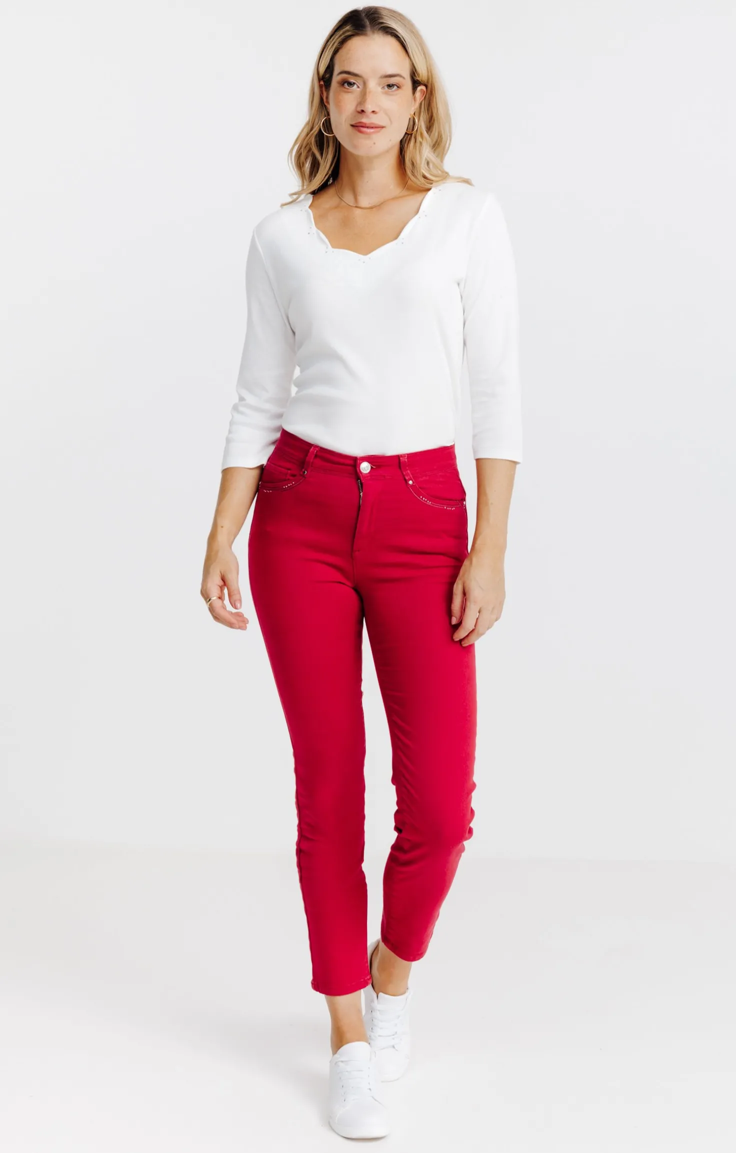 Armand Thiery Pantalon 7/8 brodé en coton viscose - Bordeaux Best Sale