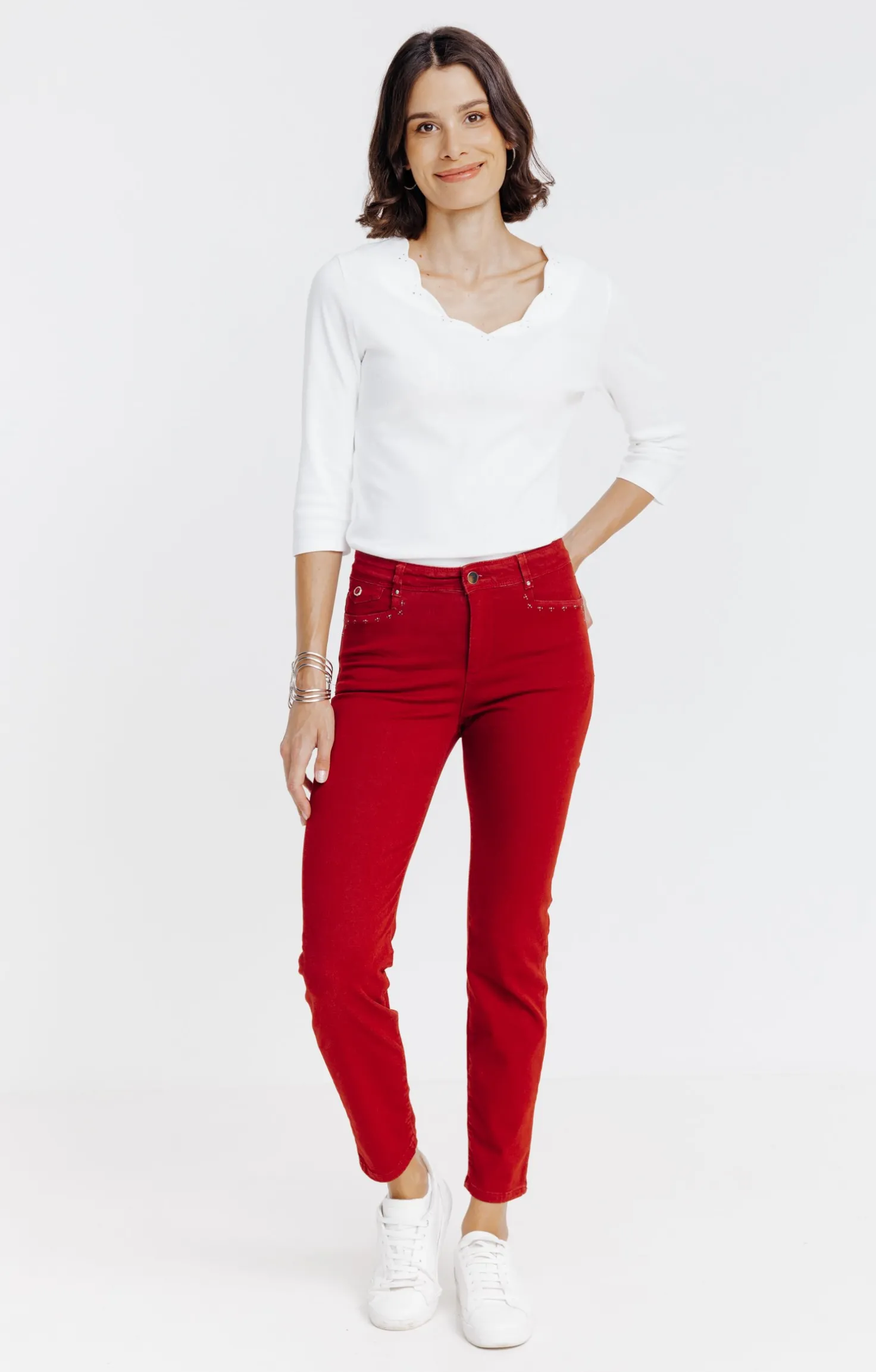 Armand Thiery Pantalon 7/8 brodé en coton viscose - Brique Fashion