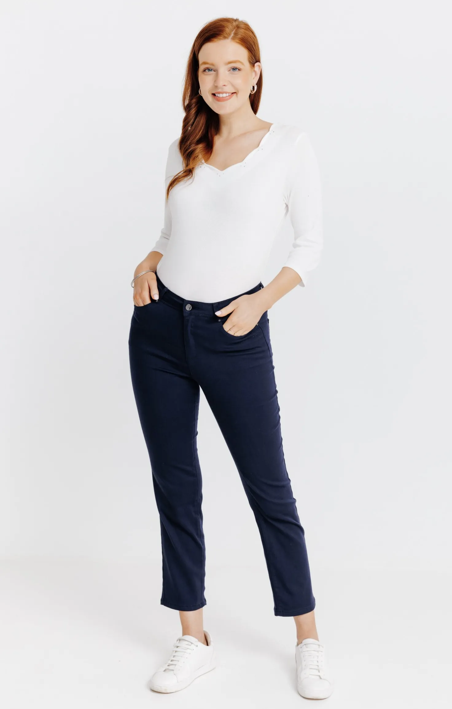 Armand Thiery Pantalon 7/8 coton modal détail strass - Marine Online