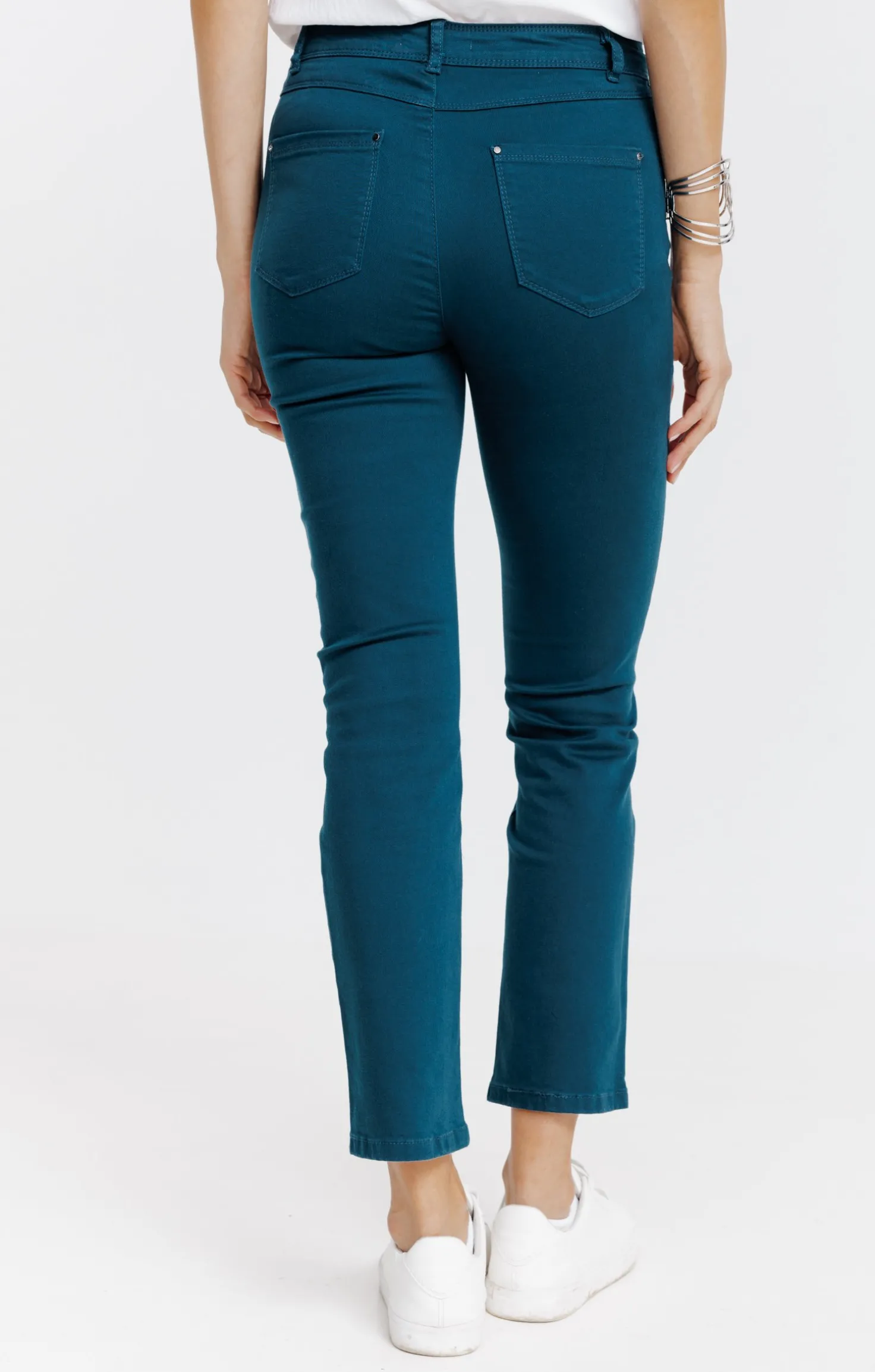 Armand Thiery Pantalon 7/8 coton stretch détail bijou - Pétrole Hot