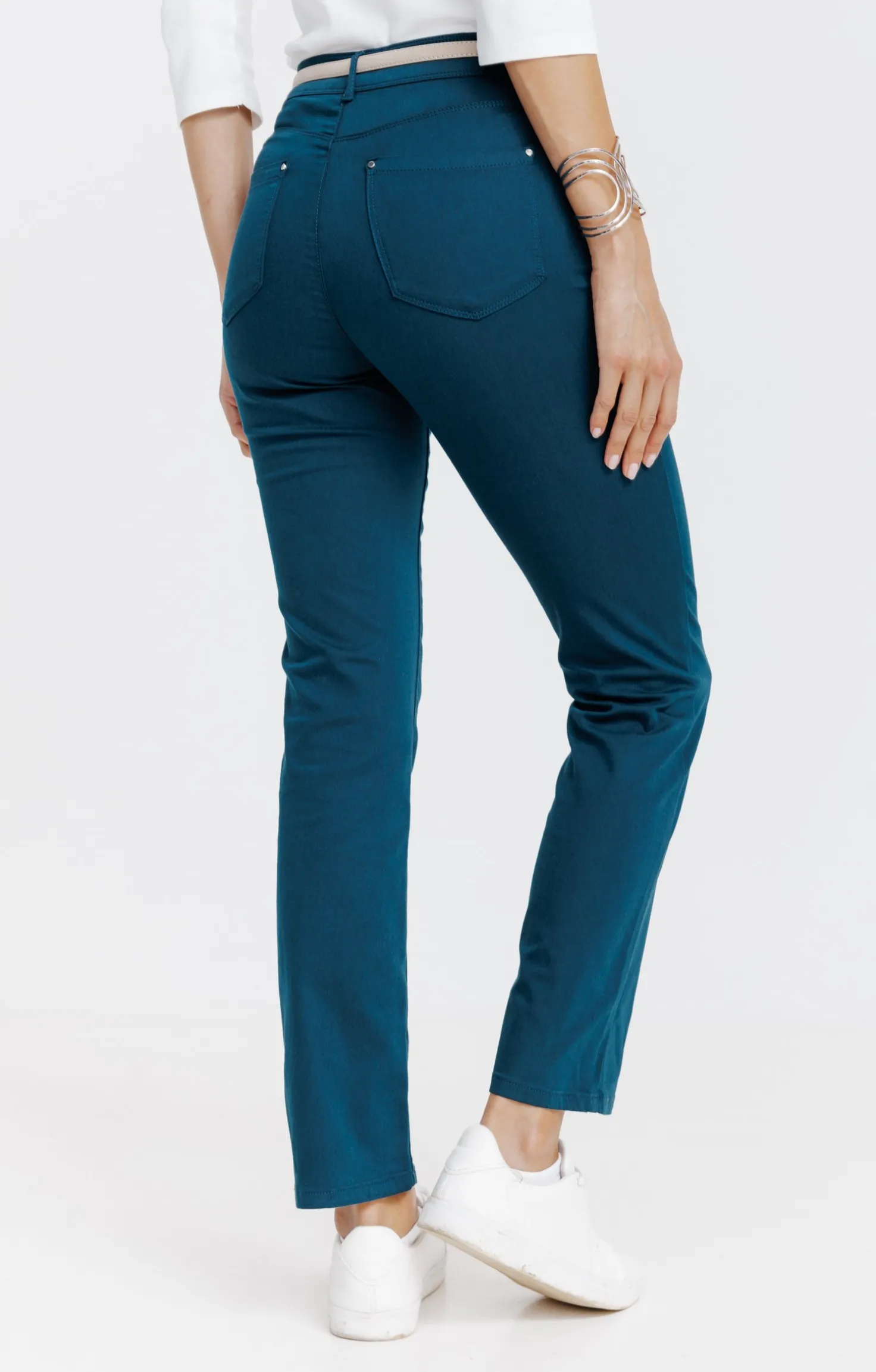 Armand Thiery Pantalon 7/8 coton viscose avec ceinture - Pétrole Store