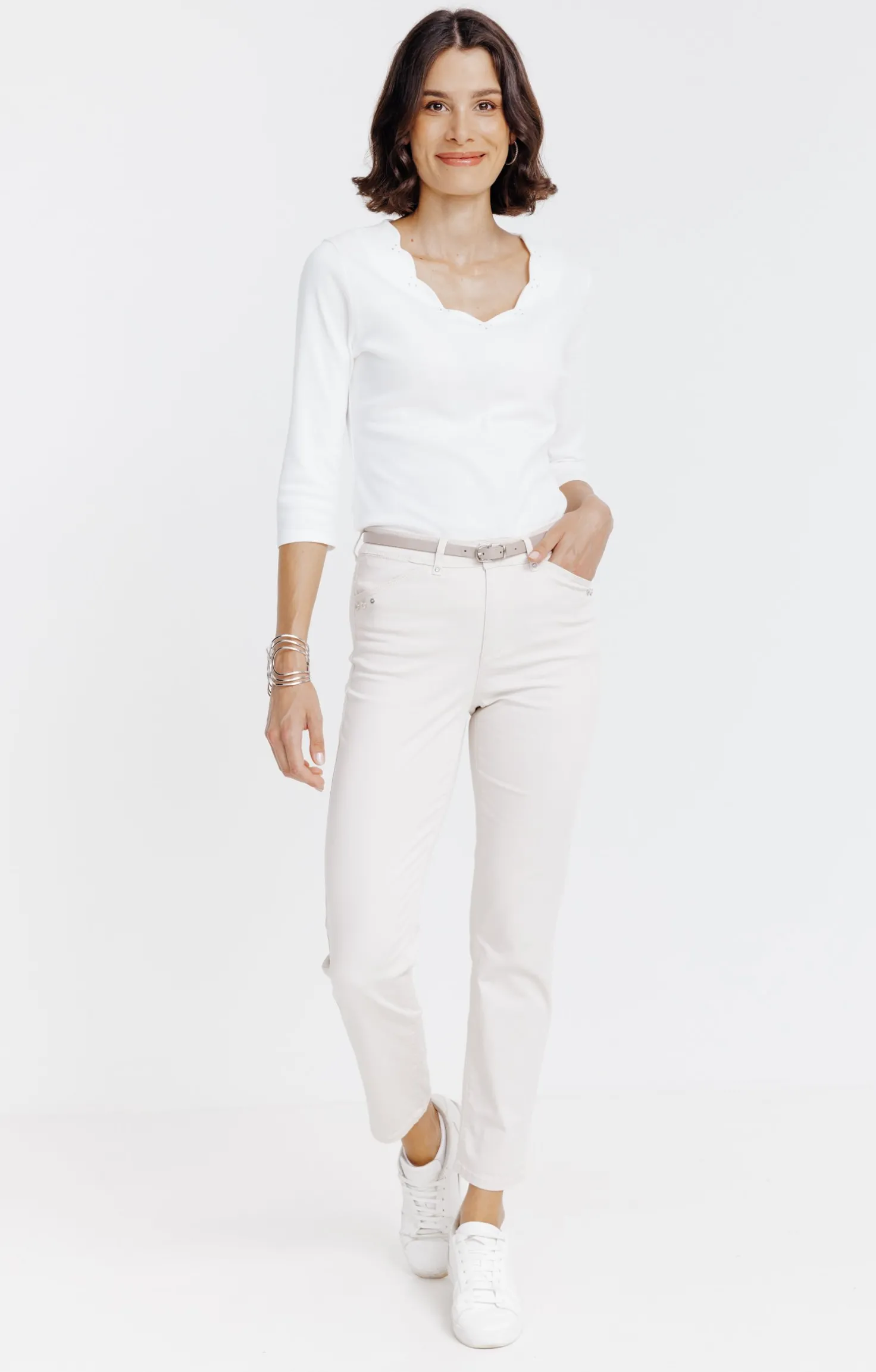 Armand Thiery Pantalon 7/8 forme chino avec ceinture - Beige Best Sale