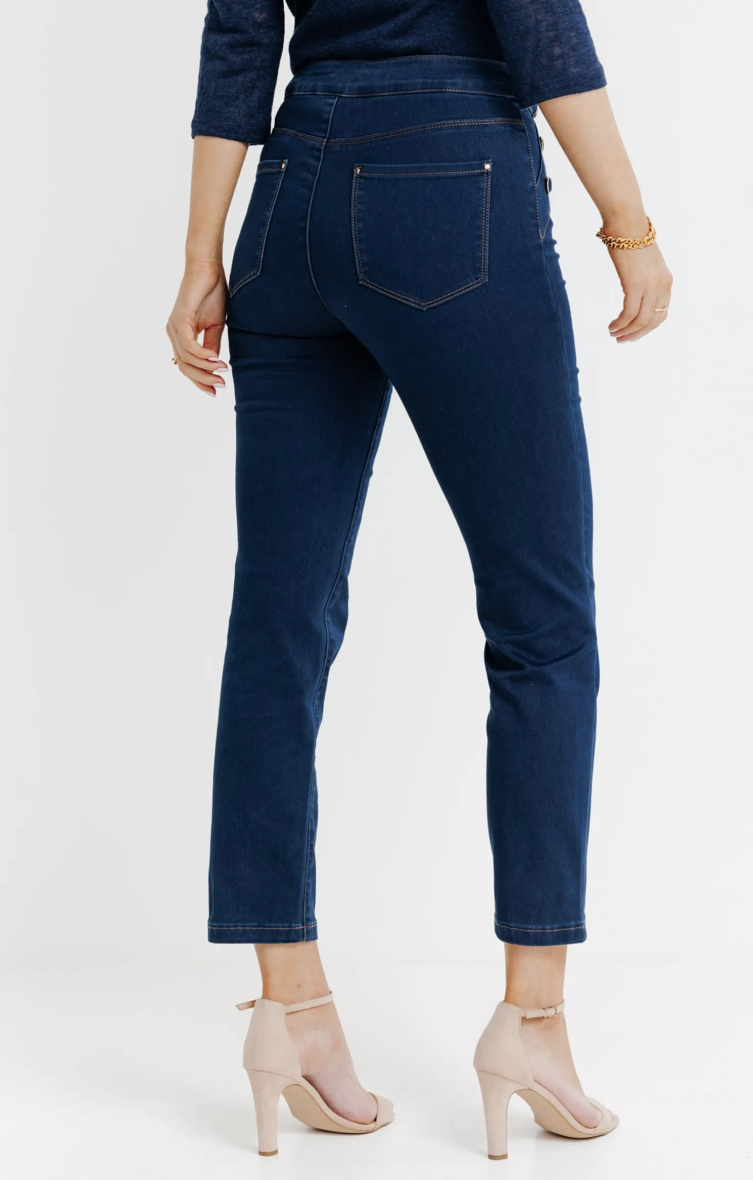 Armand Thiery Pantalon 7/8 satin denim brut - Bleu Store