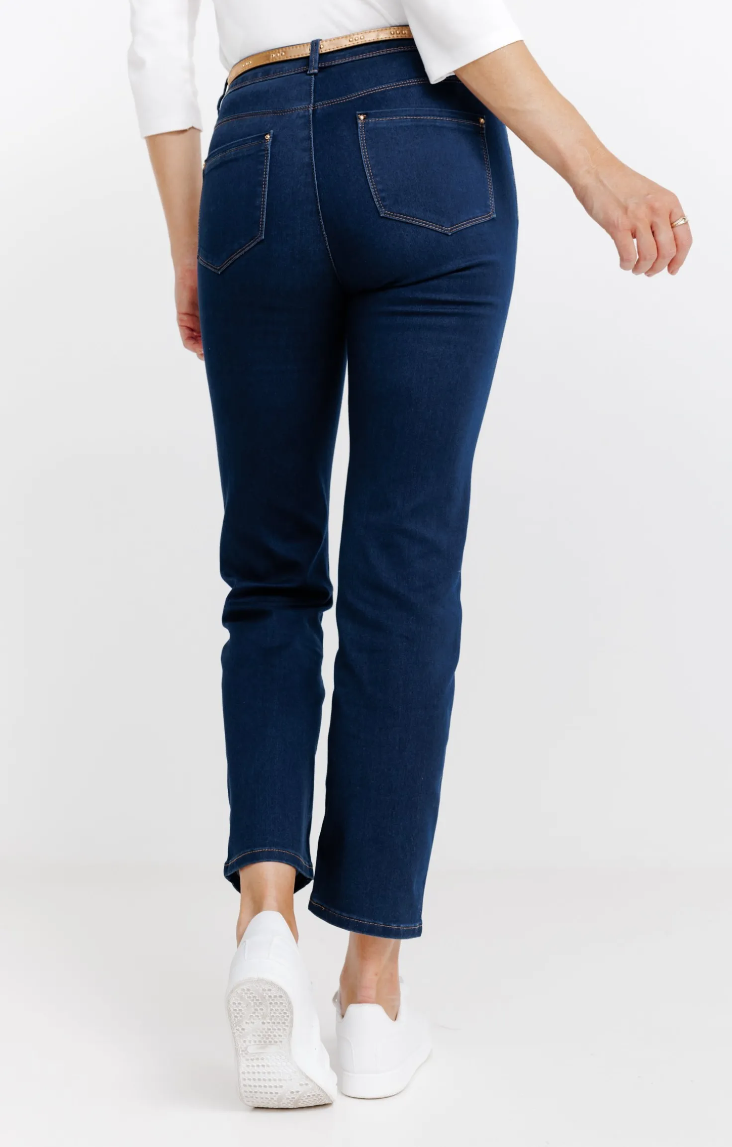 Armand Thiery Pantalon 7/8 satin denim brut ceinture - Bleu Shop