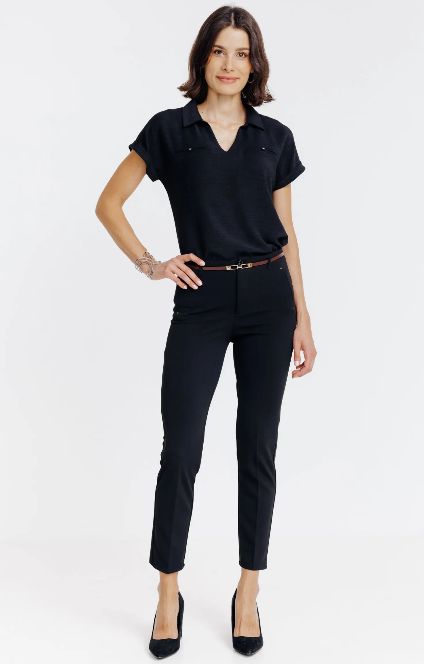 Armand Thiery Pantalon 7/8 ville avec ceinture - Noir Best Sale