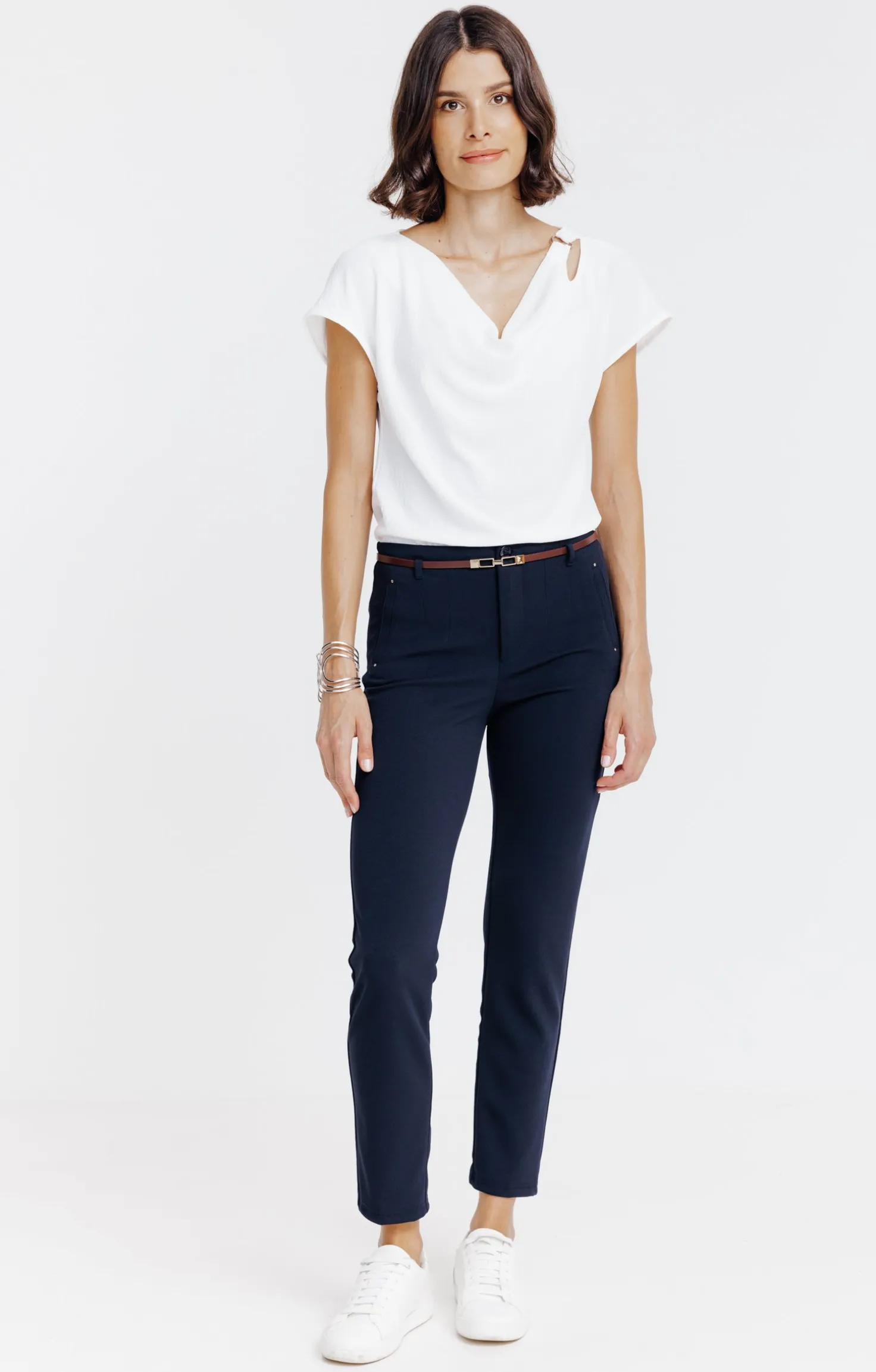 Armand Thiery Pantalon 7/8 ville avec ceinture - Marine Clearance