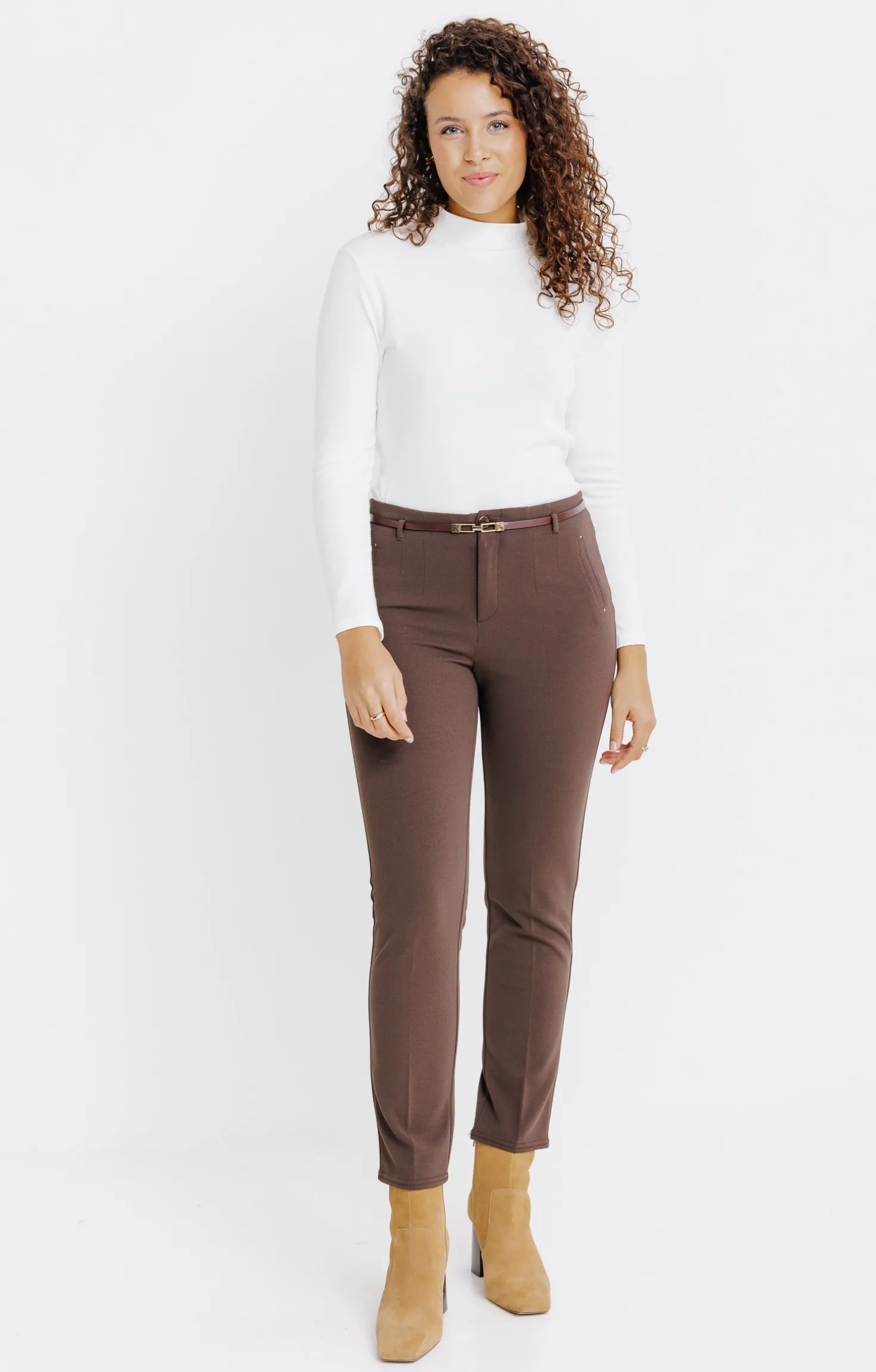 Armand Thiery Pantalon 7/8 ville avec ceinture - Chocolat Cheap