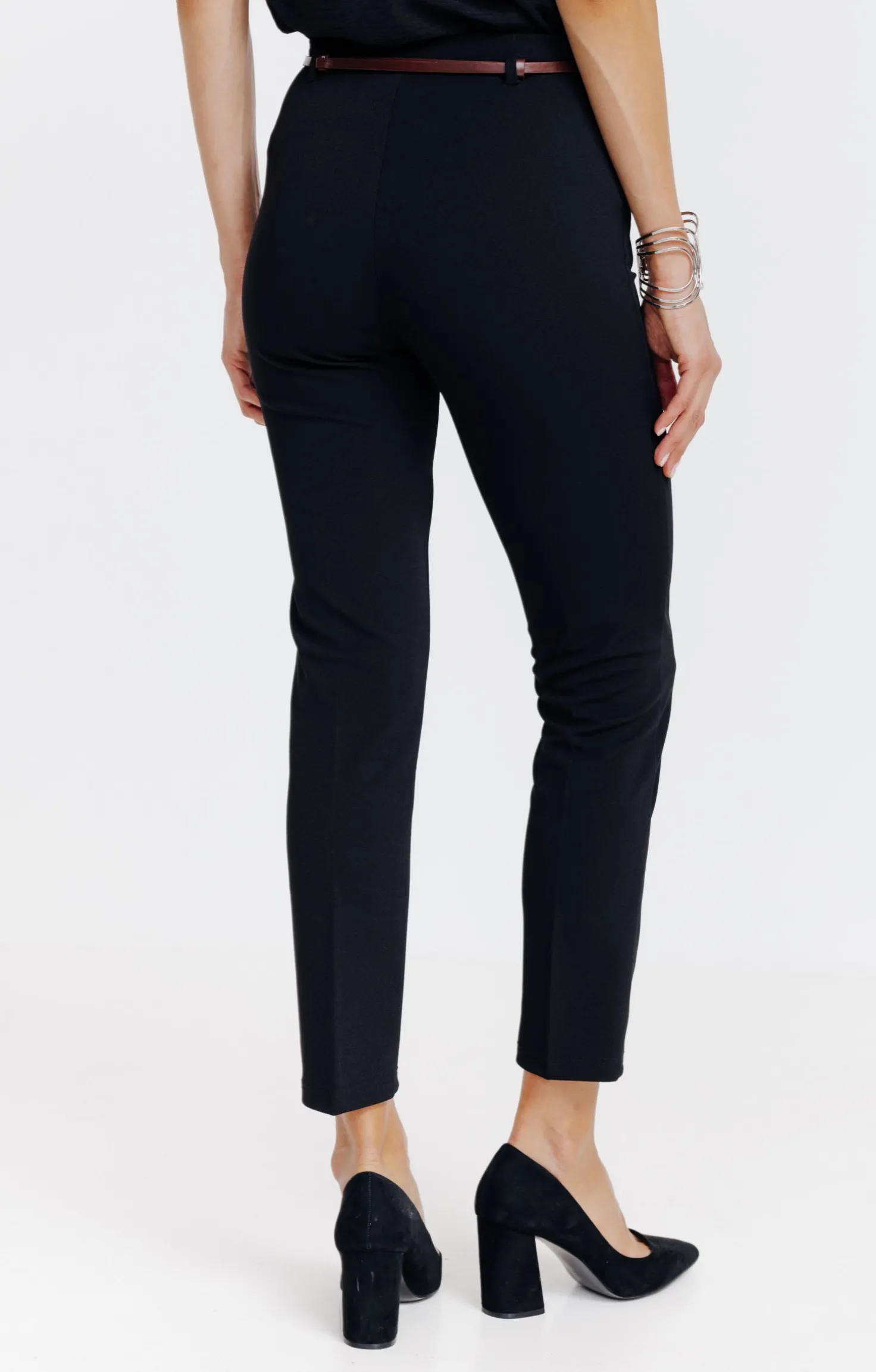 Armand Thiery Pantalon 7/8 ville avec ceinture - Noir Best Sale