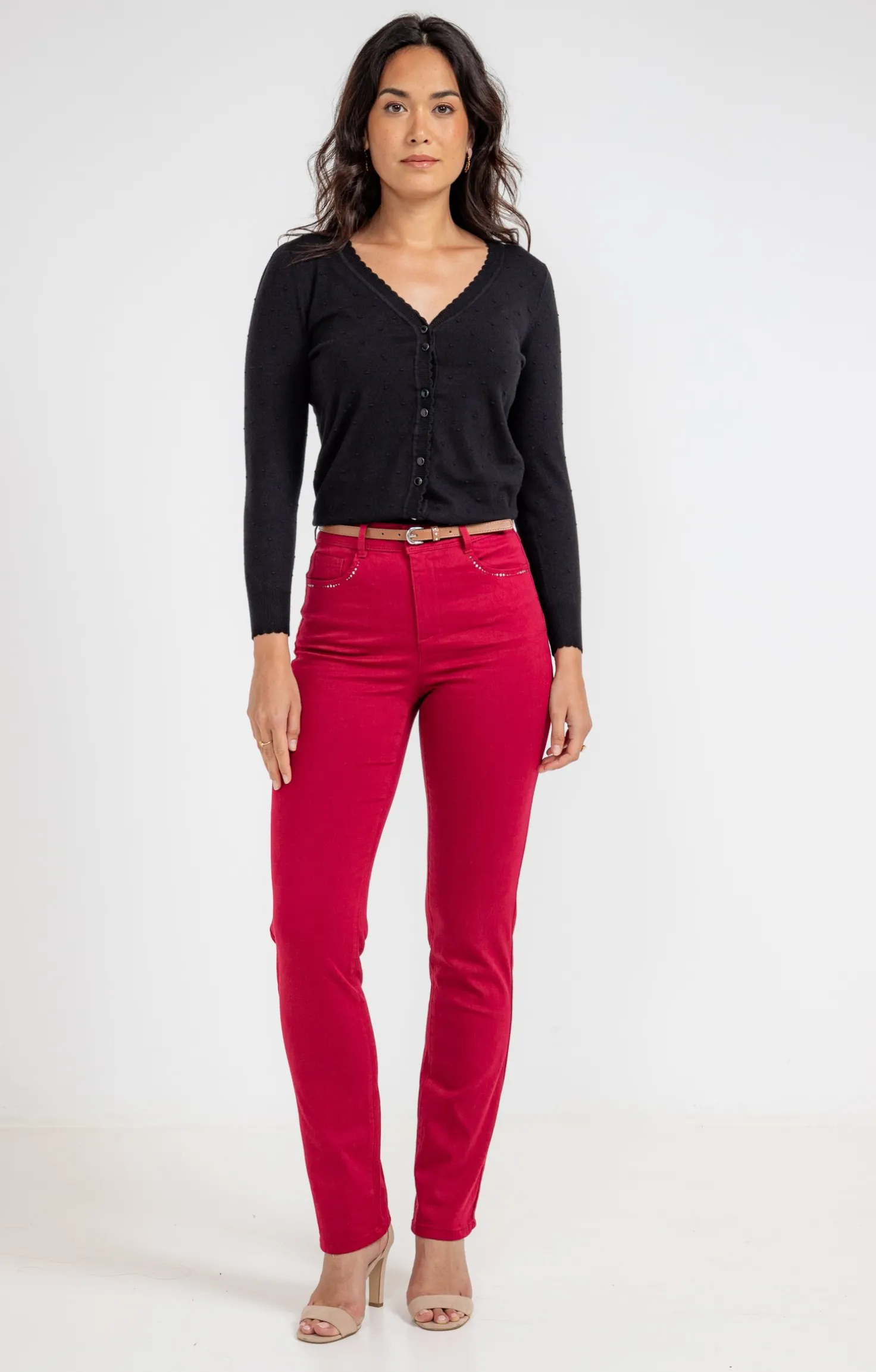 Armand Thiery Pantalon coton stretch détail clous - Bordeaux Sale