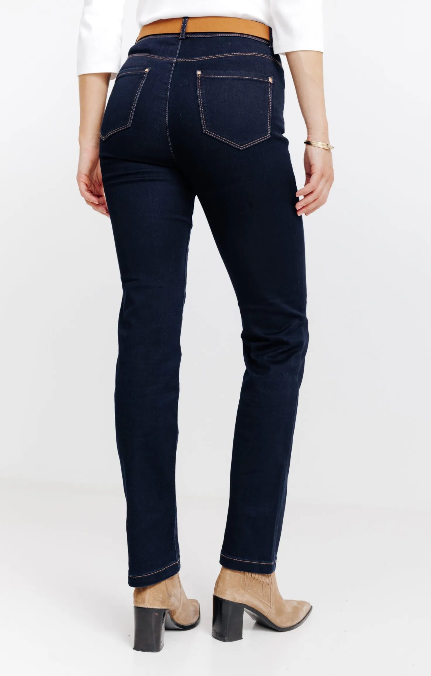 Armand Thiery Pantalon satin denim broderie fleur - Bleu Hot