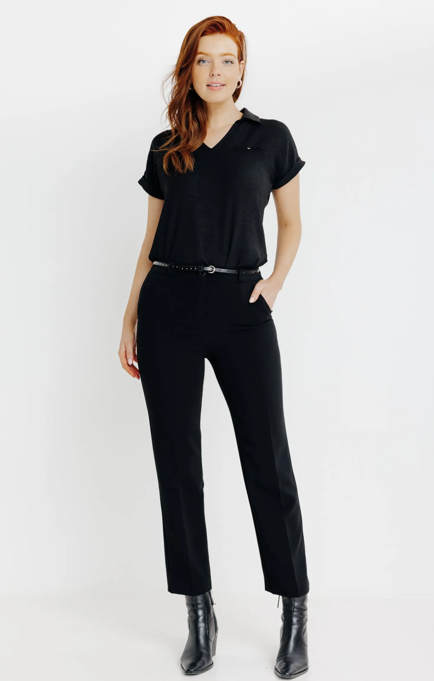 Armand Thiery pantalon ville avec ceinture - Noir Outlet