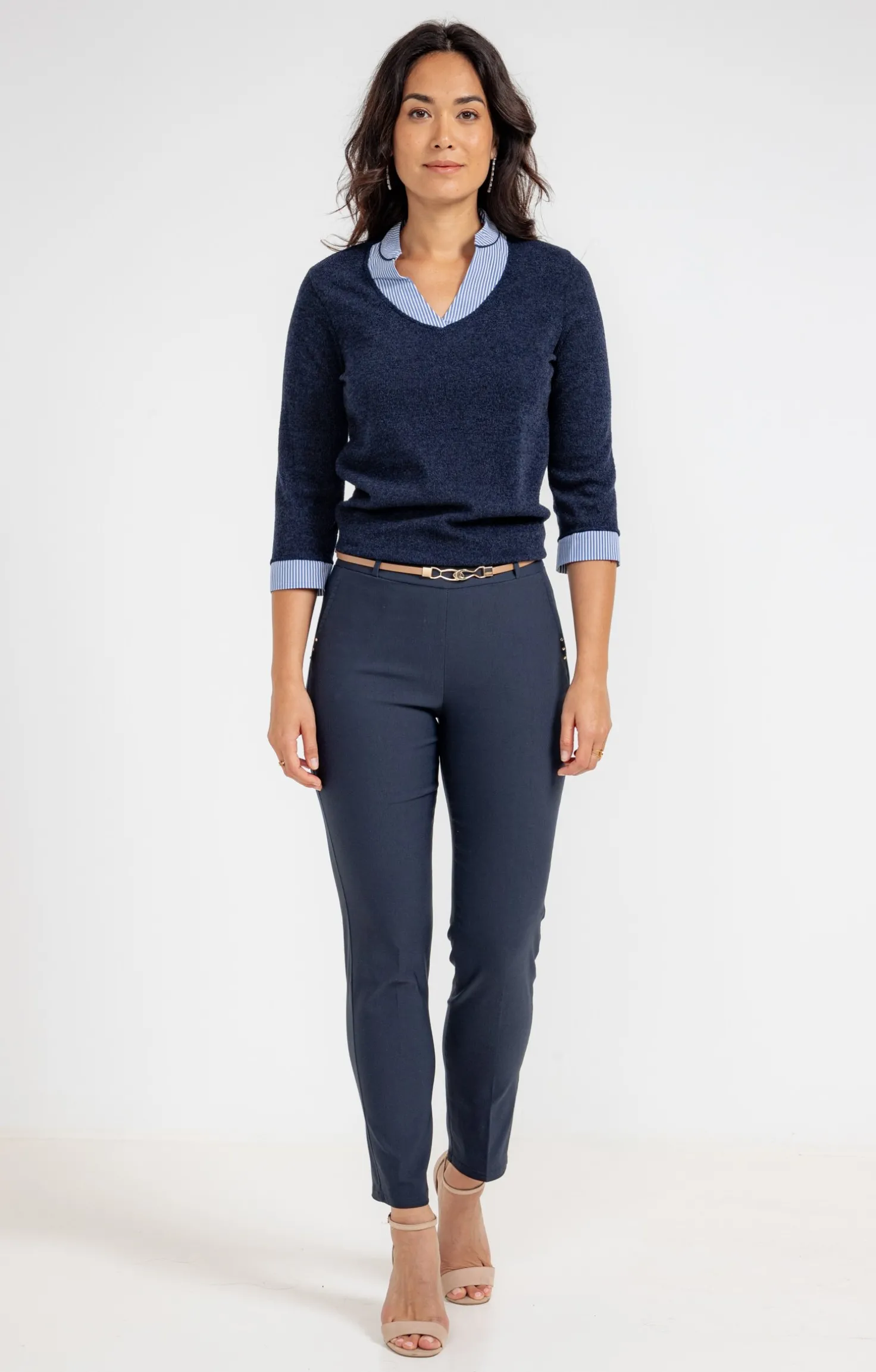 Armand Thiery pantalon ville slim ceinture bijou - Marine Best Sale