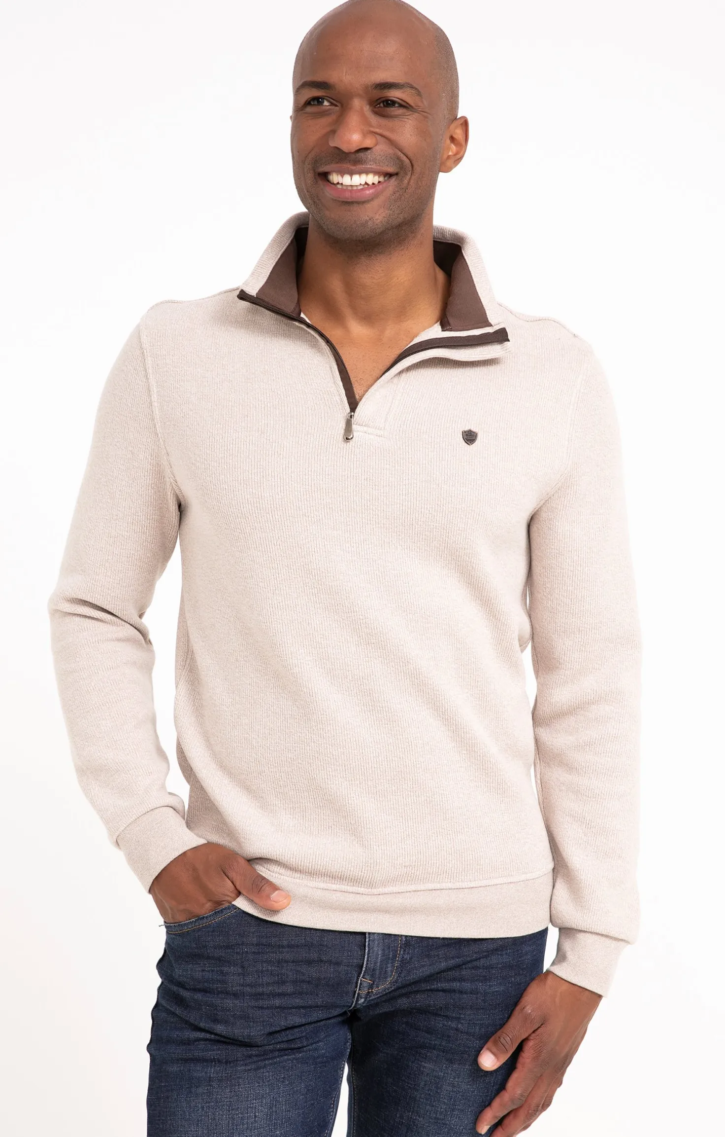 Armand Thiery Polo col montant manches longues Chaud - Beige Shop