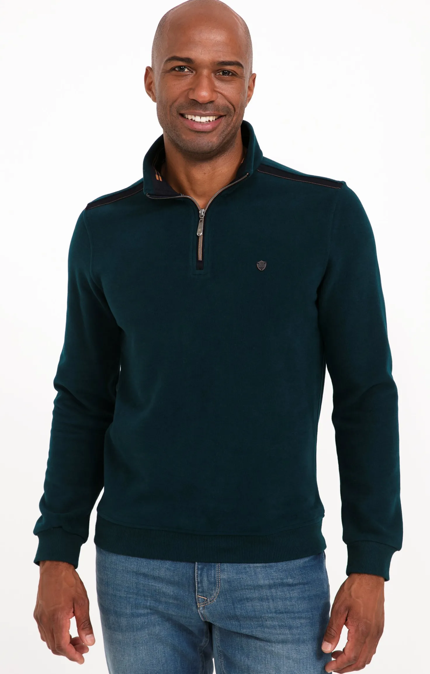 Armand Thiery Polo col montant manches longues Dolce - Pétrole Flash Sale