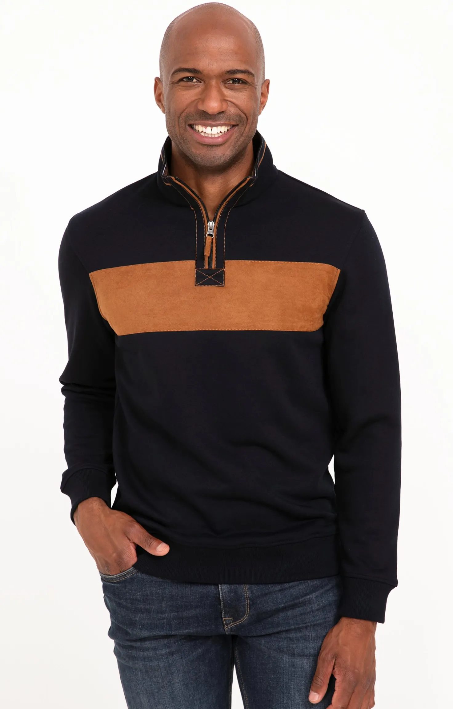 Armand Thiery Polo manches longues col montant Sued - Marine Outlet