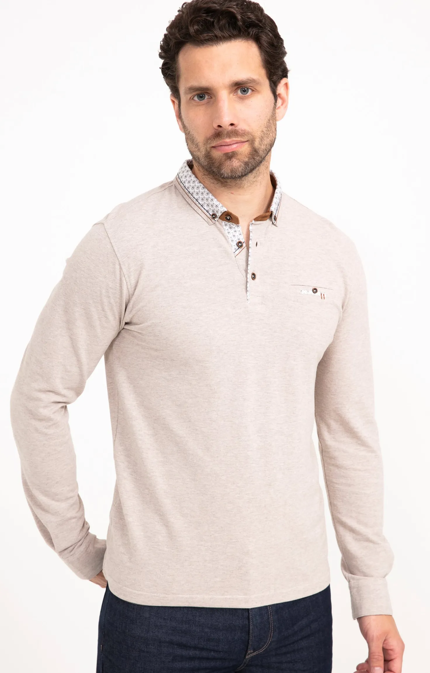 Armand Thiery Polo manches longues PK Barca - Beige Outlet