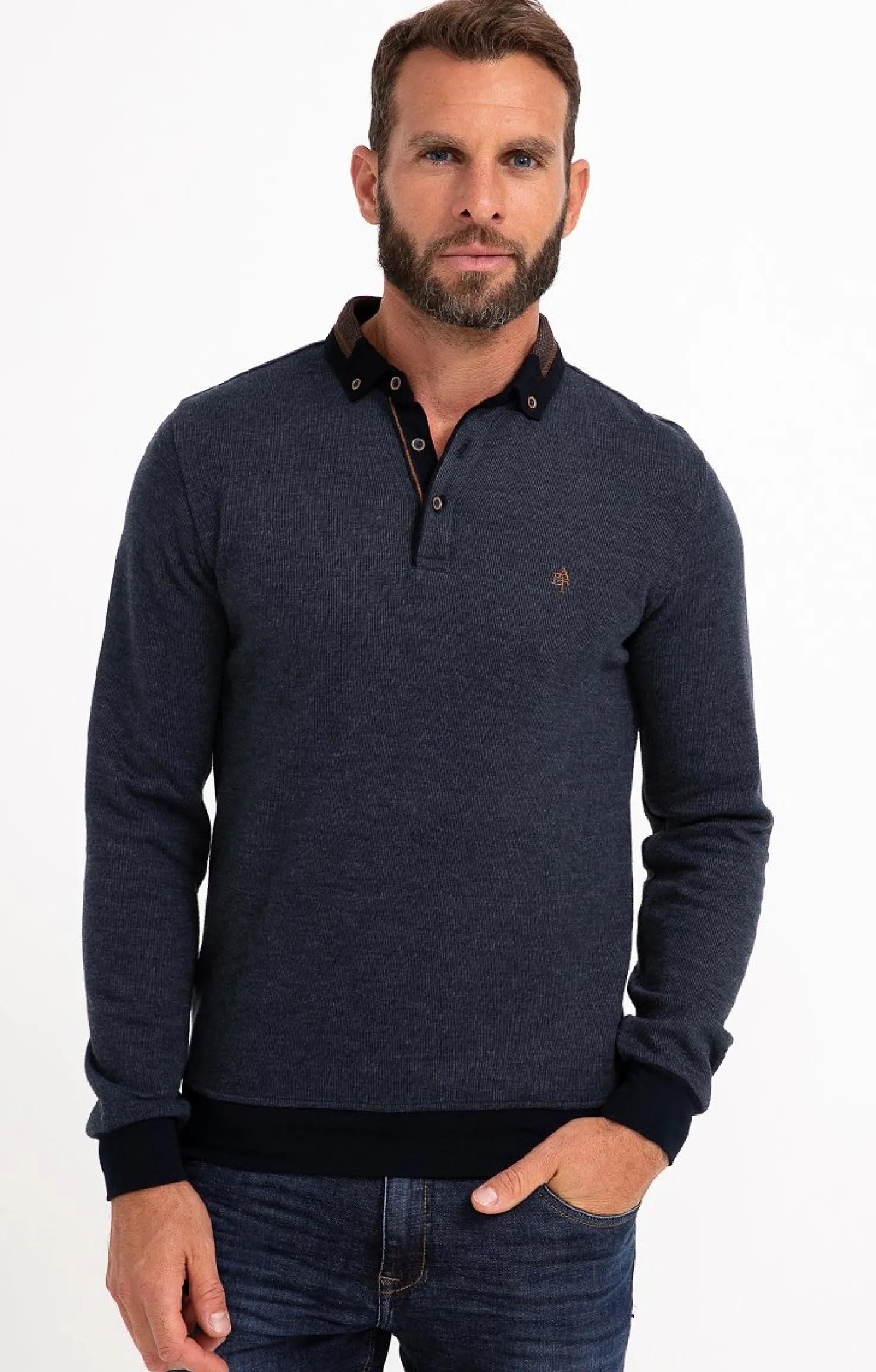 Armand Thiery Polo manches longues Ribby - Bleu Best Sale