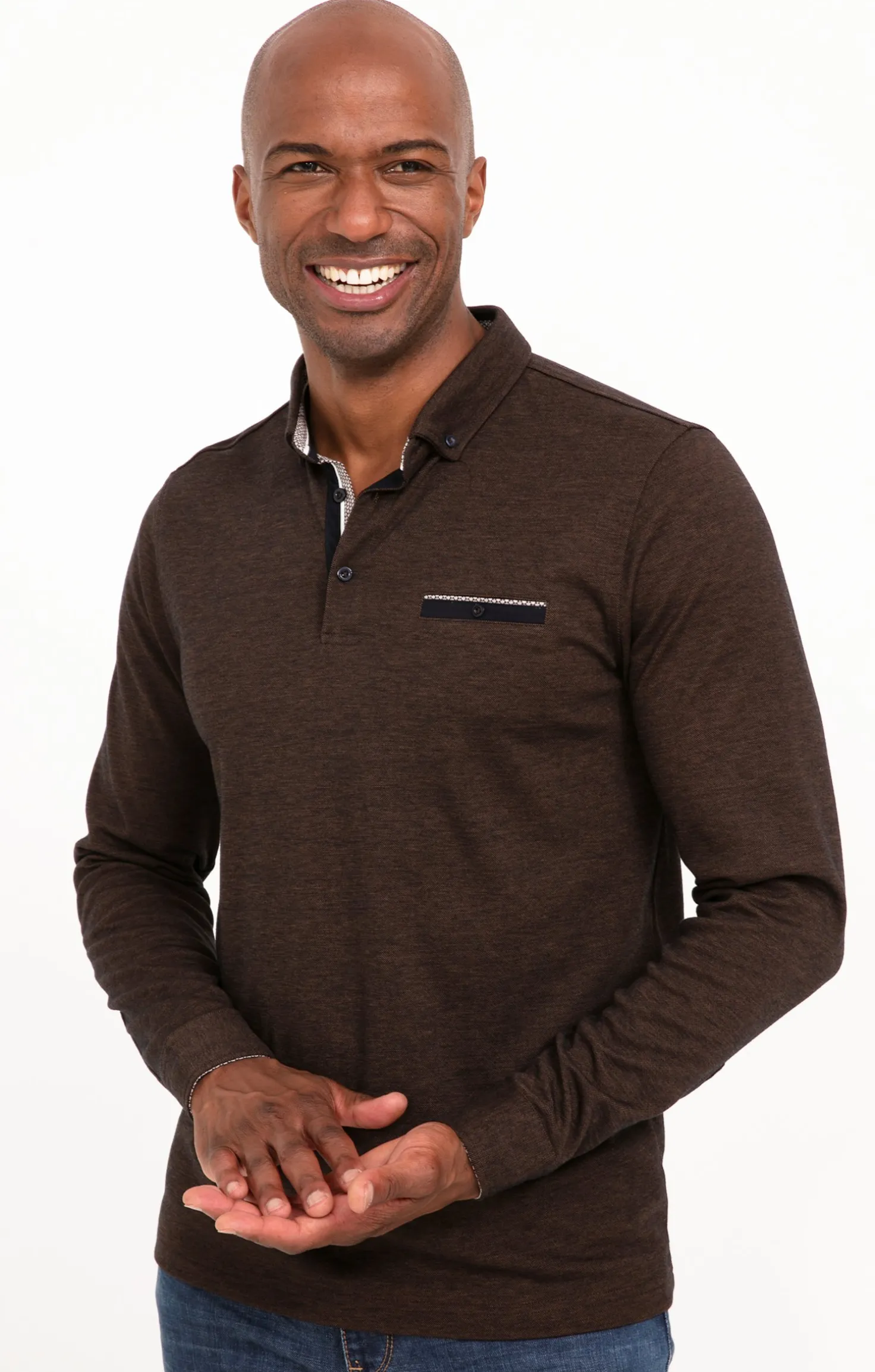 Armand Thiery Polo manches longues Sheldon - Marron Clearance