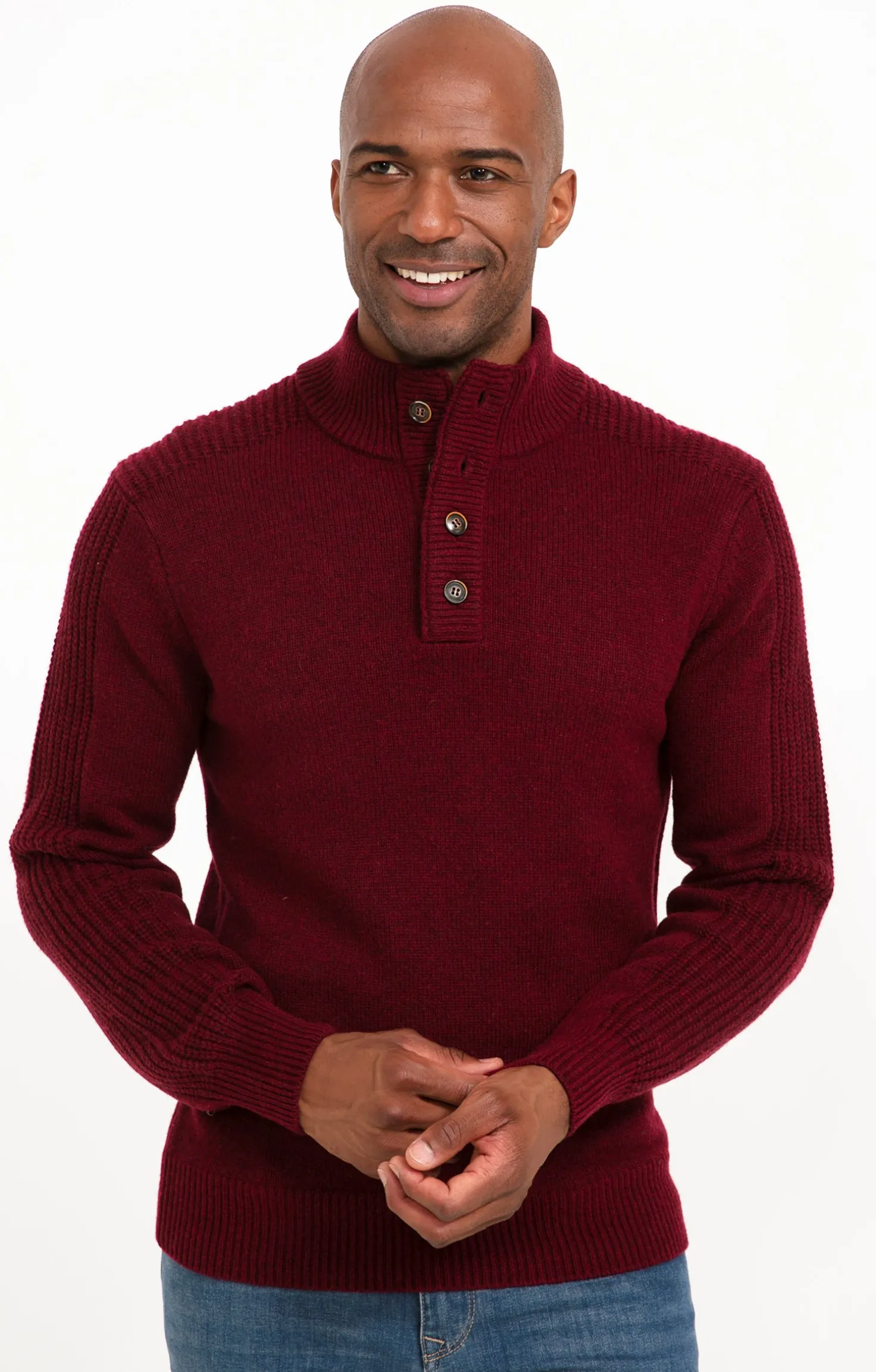 Armand Thiery Pull col montant boutonné - Bordeaux Clearance