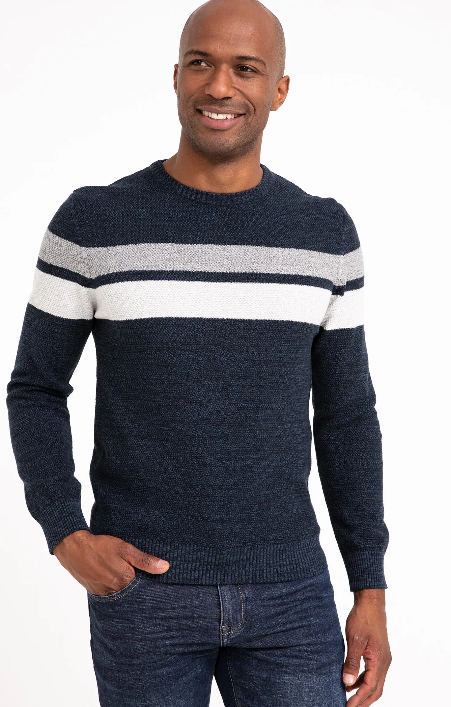 Armand Thiery Pull col rond rayé - Marine Discount