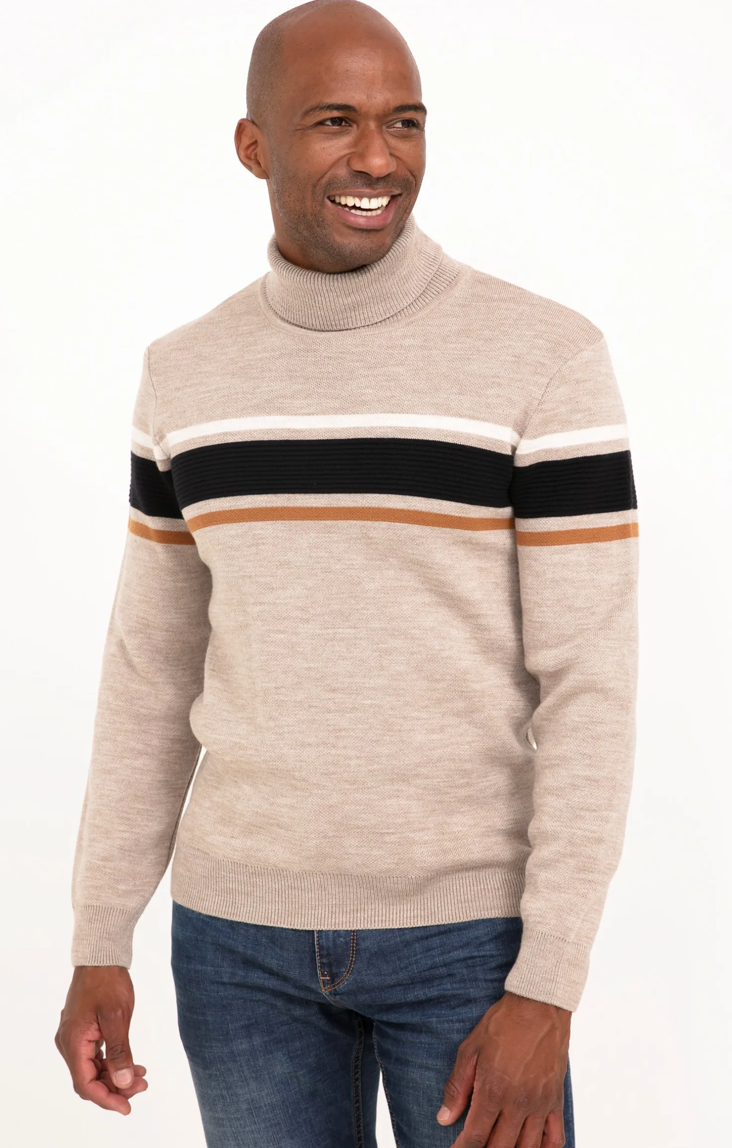 Armand Thiery Pull col roulé rayé - Beige Discount