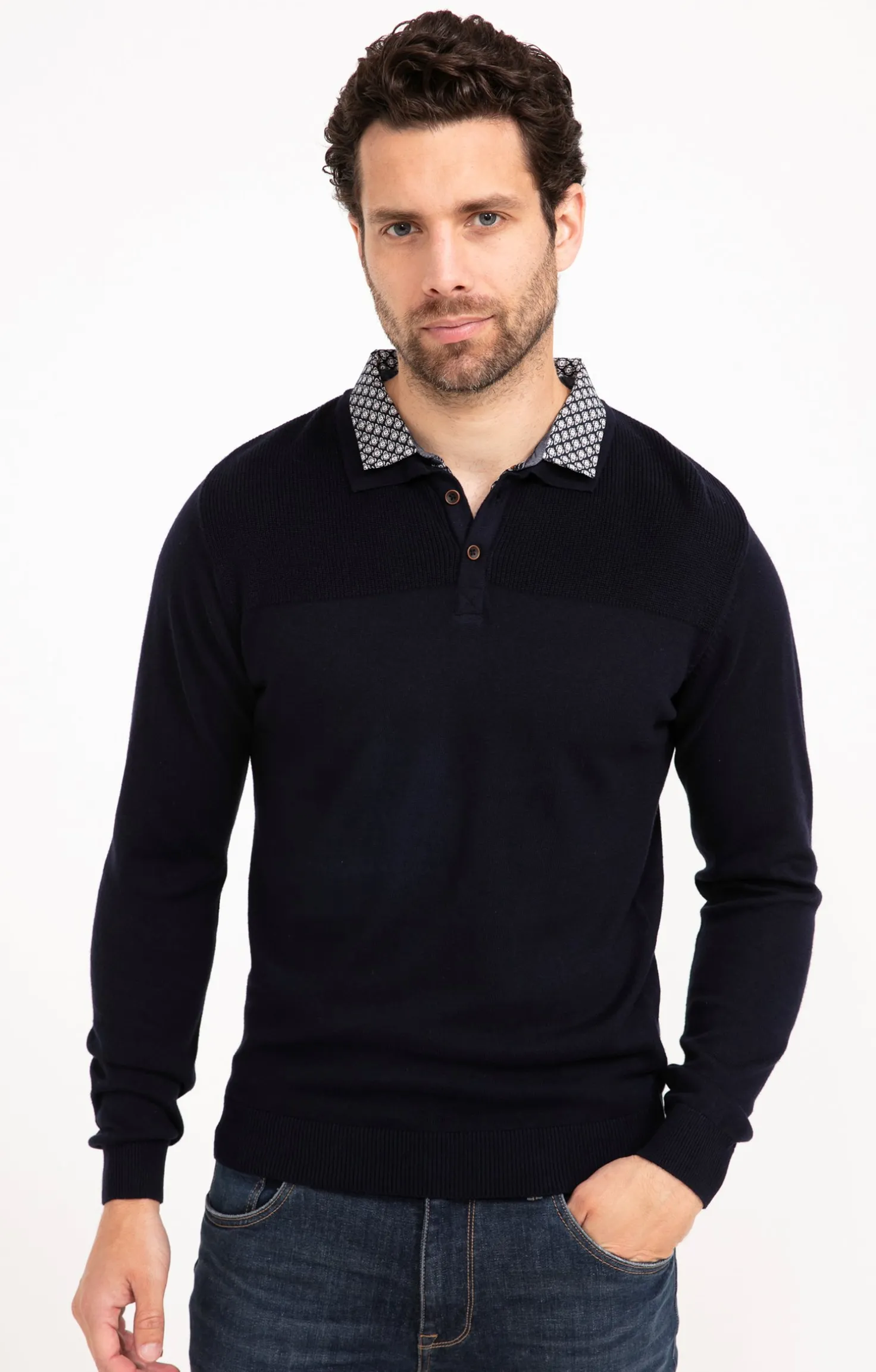 Armand Thiery Pull uni col polo - Marine Clearance