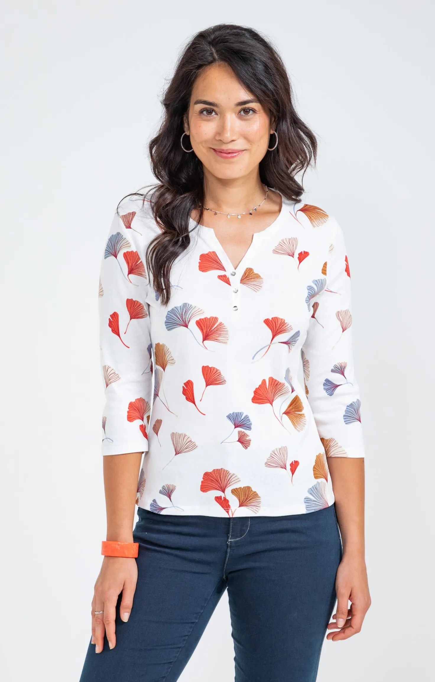 Armand Thiery Tee-shirt imprimé floral col rond patte - Melon Online