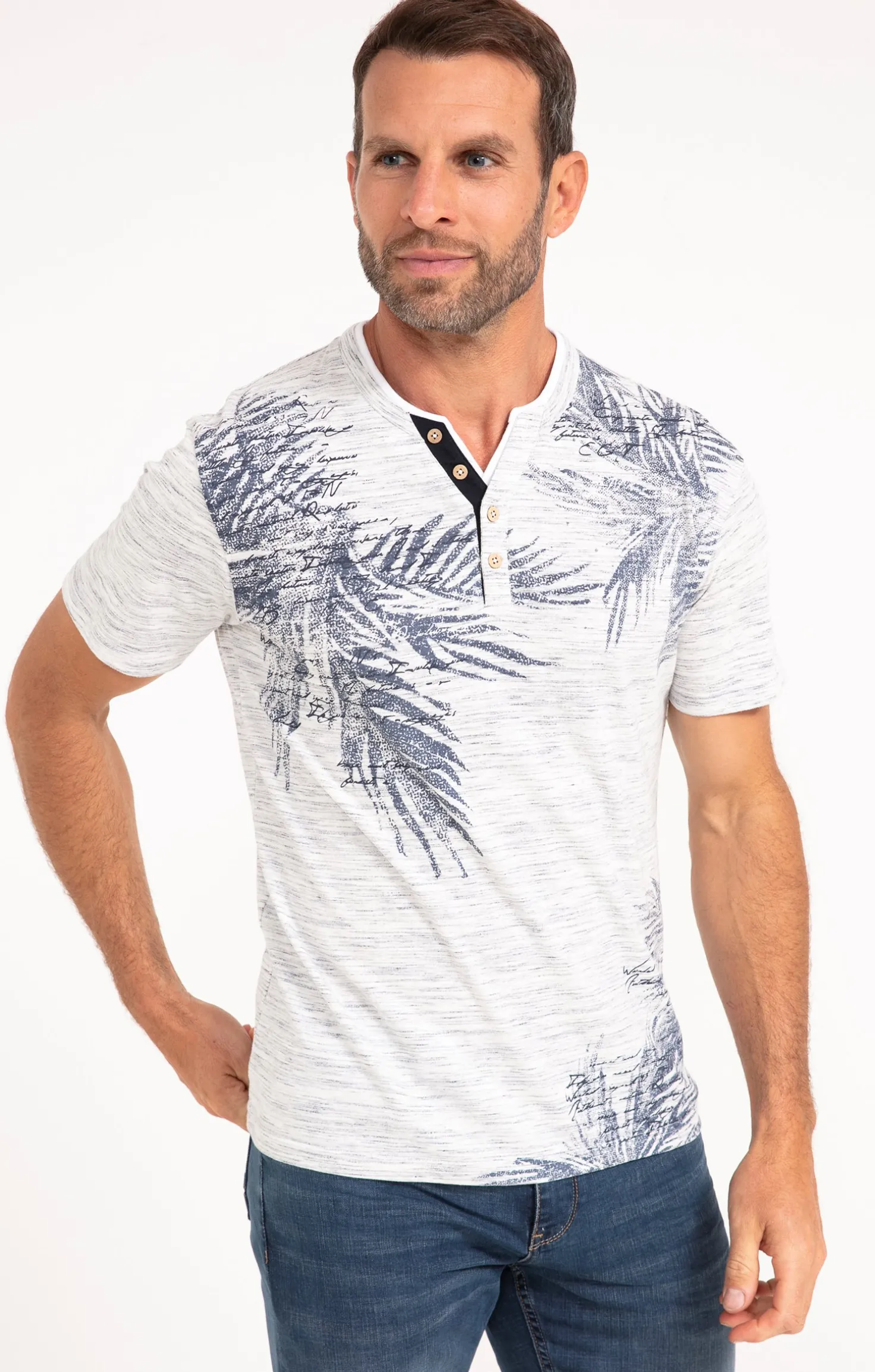 Armand Thiery Tee-shirt manches courtes Biggie Palm - Bleu Sale