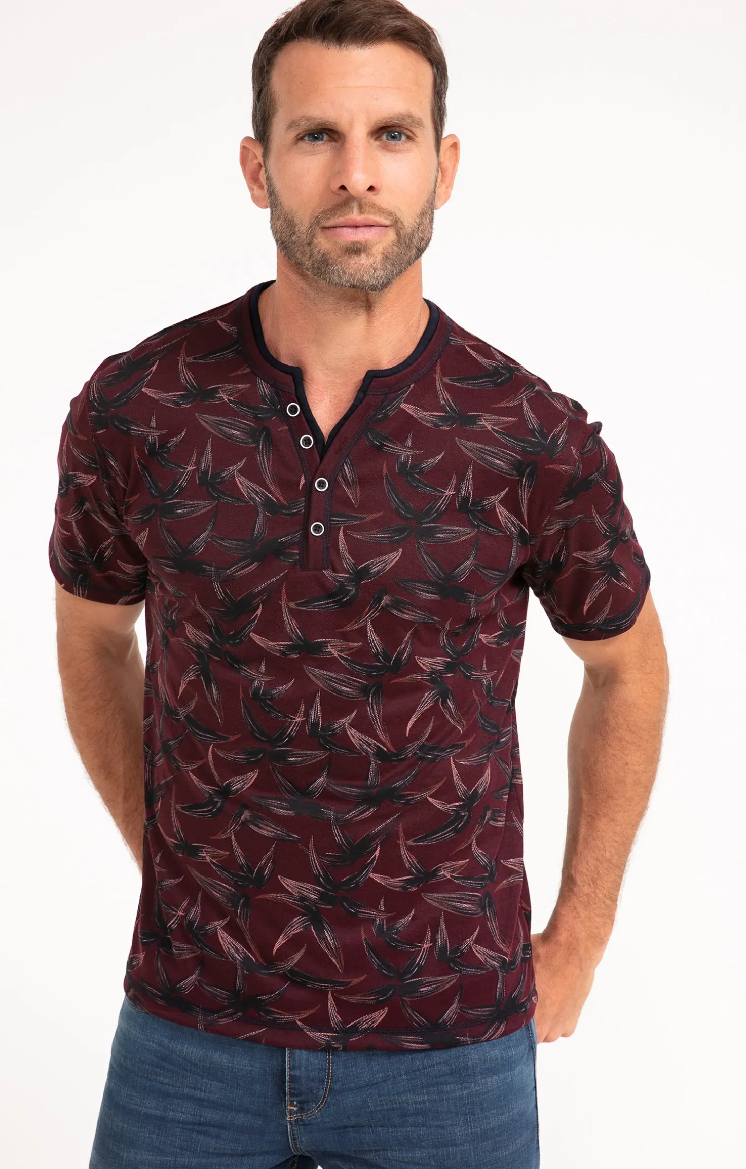 Armand Thiery Tee-shirt manches courtes Black Leaf - Bordeaux Cheap