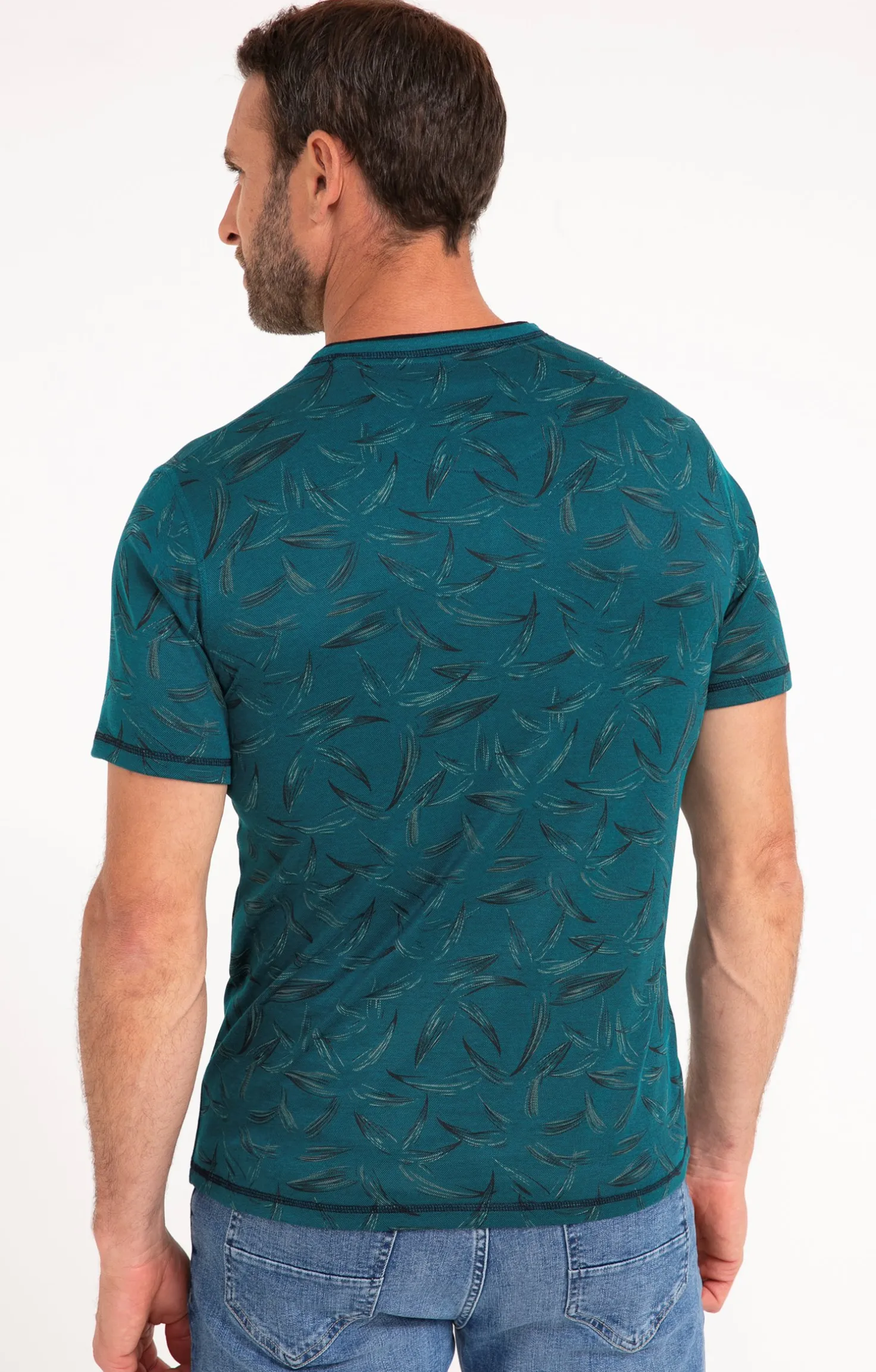 Armand Thiery Tee-shirt manches courtes Black Leaf - Pétrole Clearance